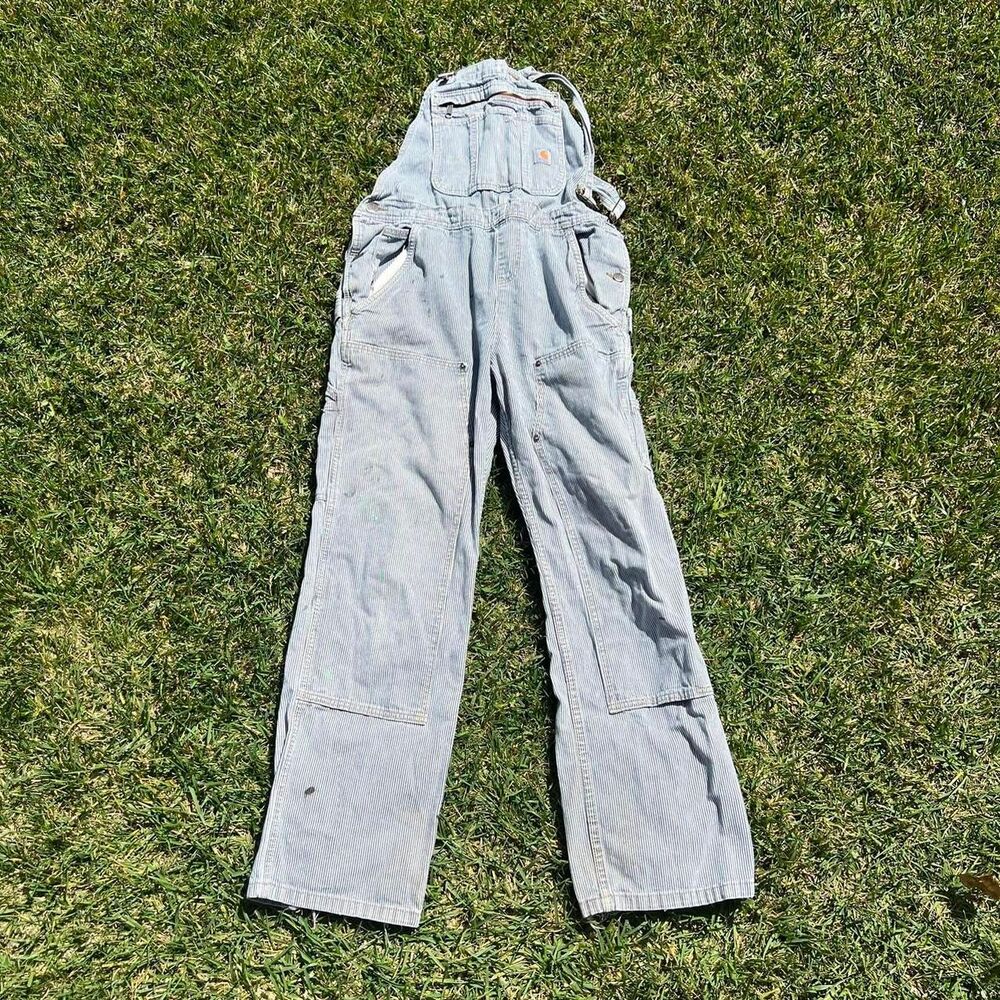 Carhartt Double knee overalls striped blue white mens size M construction trucke